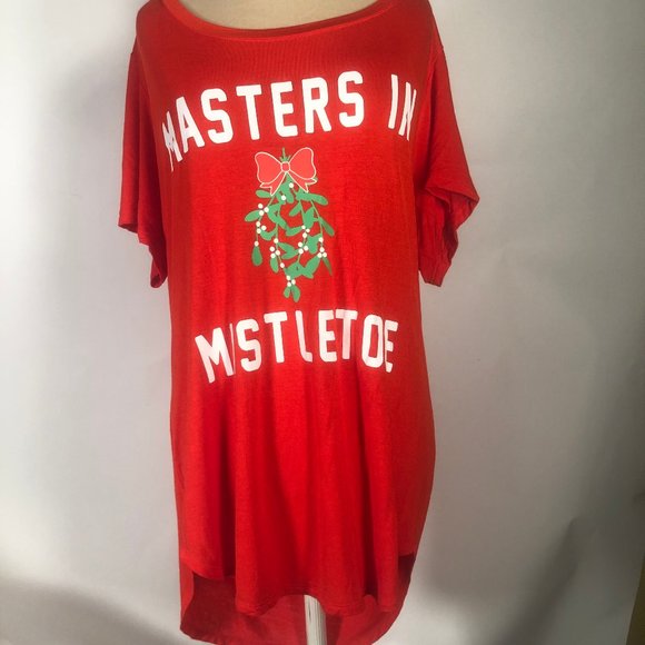 Fifth Sun Women Christmas Sleepshirt Master In Mistletoe Red Stretchy Graphic XL - Picture 1 of 6